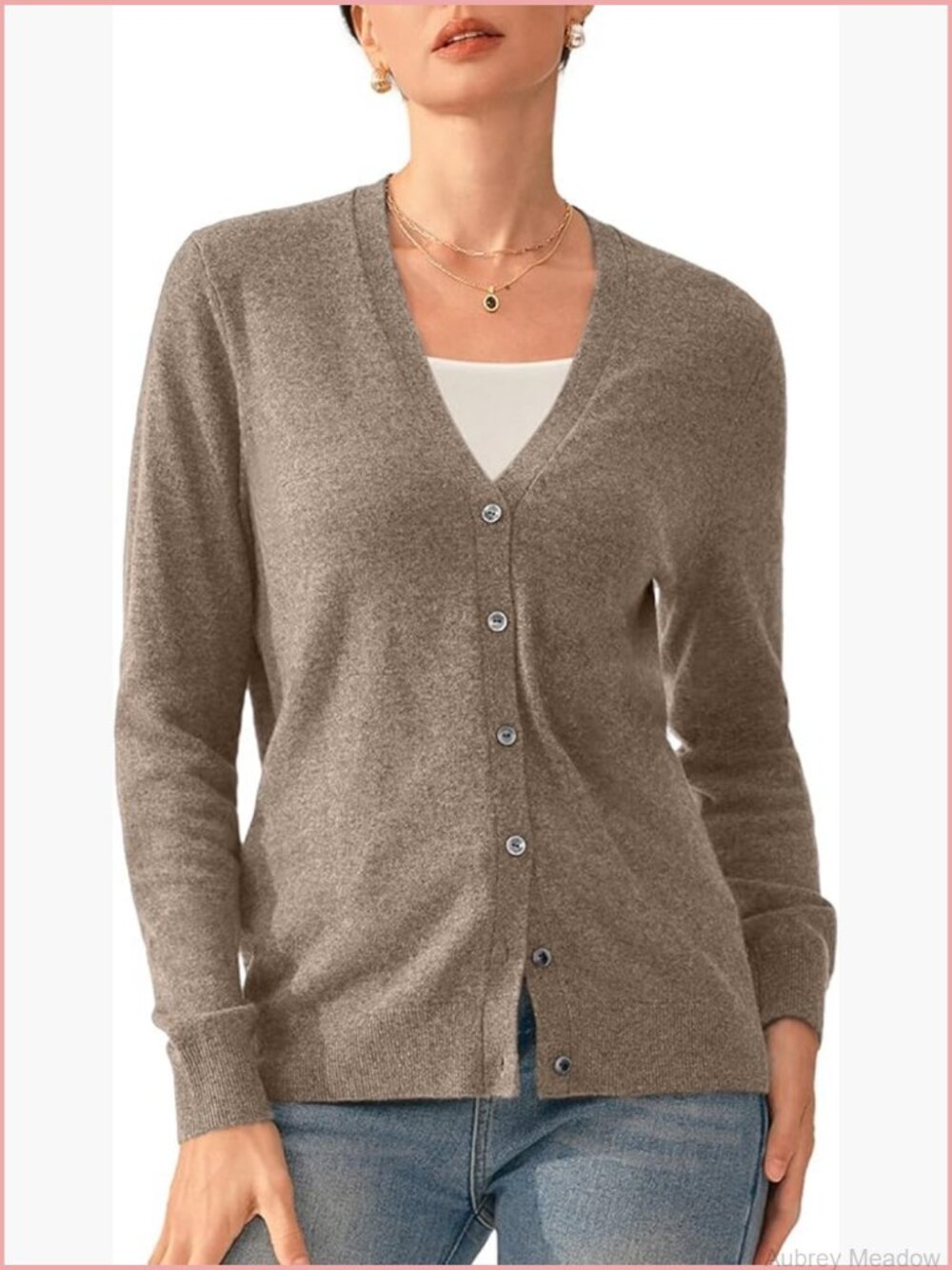 100% Pure Cashmere Cardigan Sweater Machine Washable V Neck Long Sleeve Button